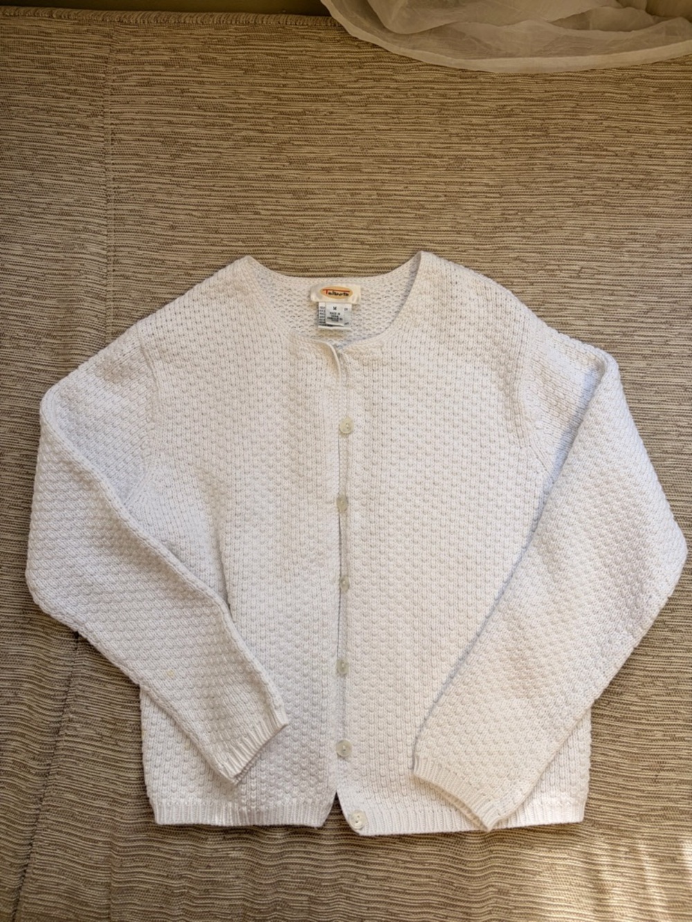 Talbots White Textured Knit Button Cardigan